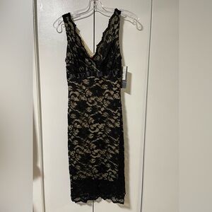 Ruby Rox Black Lace Over Nude Body Midi Dress NWT